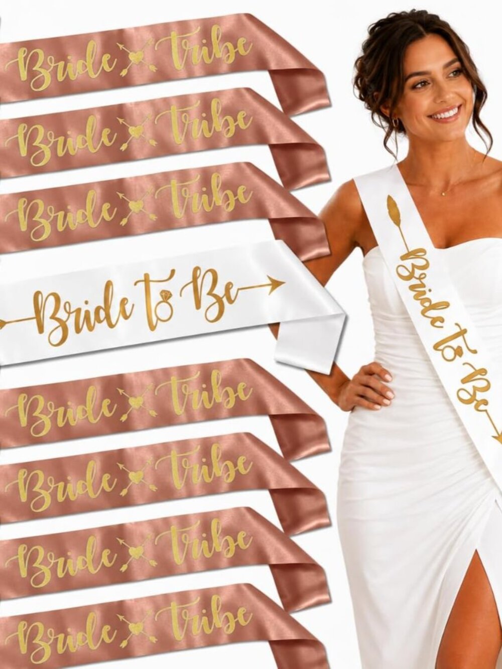 Bride to Be Sash Set, Rose Gold Satin 8 Sashes